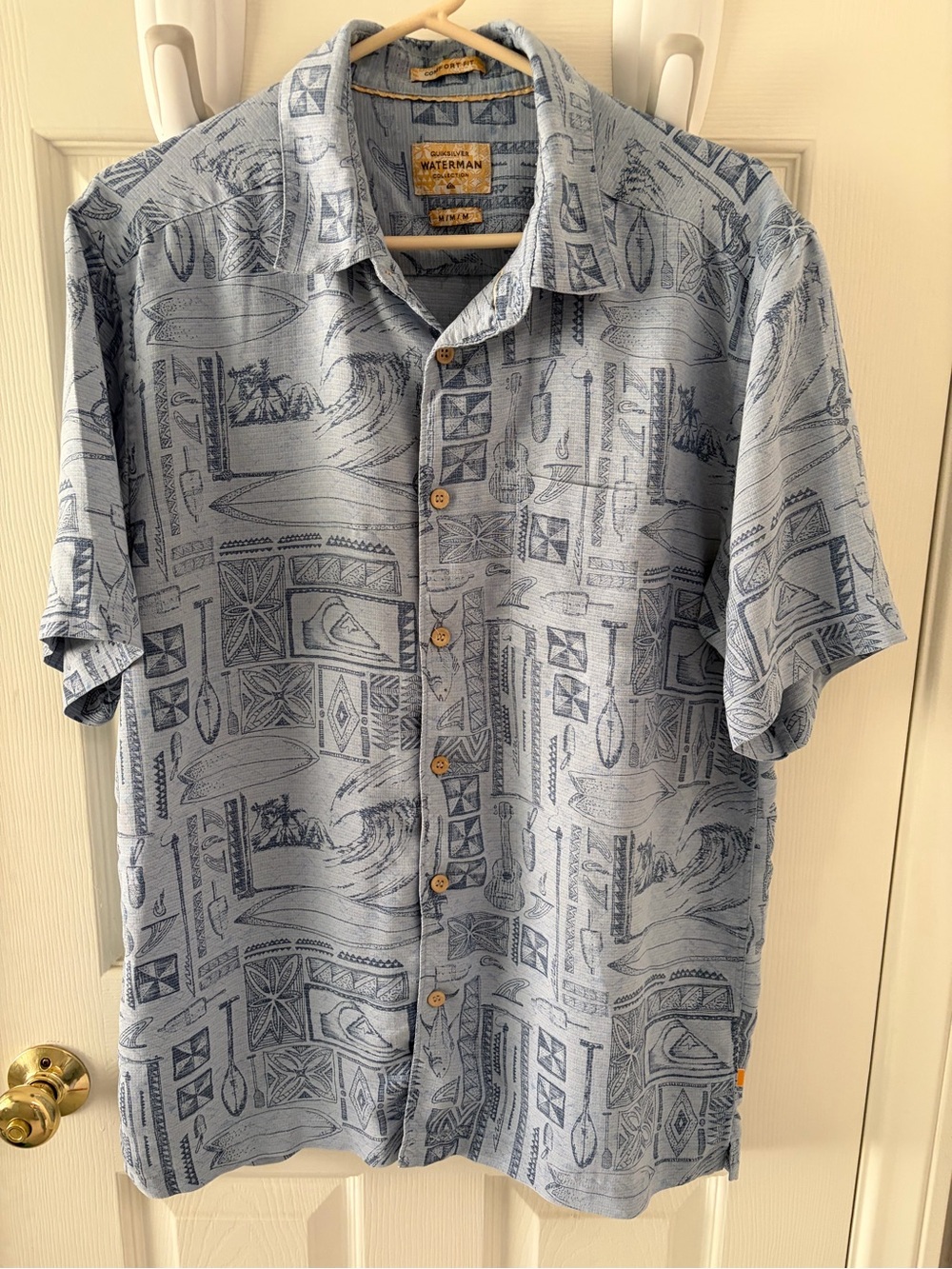 Quiksilver Waterman Blue Printed Short-Sleeve button up shirt